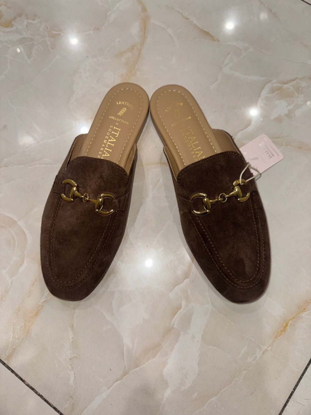 Brown Suede Slip-On Mules